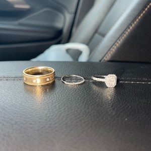 Engagement ring and wedding bands